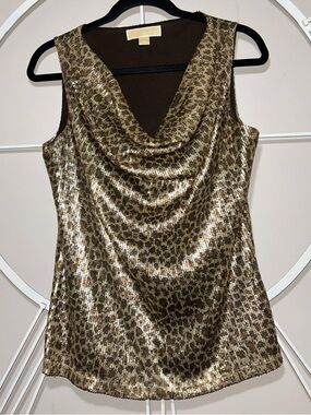 Michael Kors Animal Print Sequin Cowl Neck Sleeveless Top